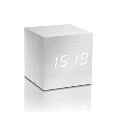 Gingko Cube Click Clock LED vækkeur i hvidt - KoZmo Design Store